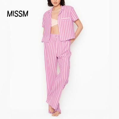 China MISSM Breathable Vertical Stripes Pajamas Sweat-absorbent OEM Custom LOGO Purple Women Spandex Pajamas Ladies/Cotton Pajamas for sale