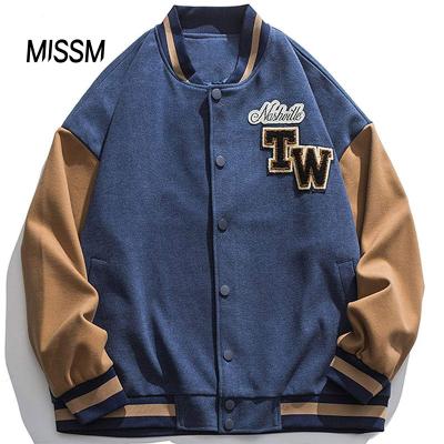 China MISSM Latest Design Vintage Waterproof Custom Letter Stitched Color Block Cotton Baseball Men Winter Jacket for sale