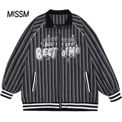 China MISSM OEM&ODM Latest Design Waterproof Custom Vintage Letter Embroidery Flocking Stripe Coat for sale