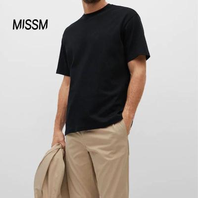 China MISSM Anti-Wrinkle Black Cotton Basic Letter Decorated Casual T Shirt For Men's Scoop Neck T Shirt For Men for sale