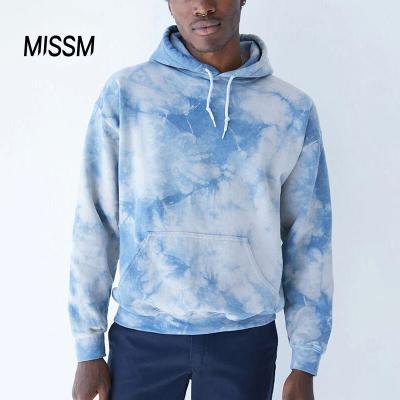 China MISSM Casual Adjustable Drawstring Anti-pilling Hoody Tie Dye Tan Crystal Wash Hoodie Custom Man Blue for sale