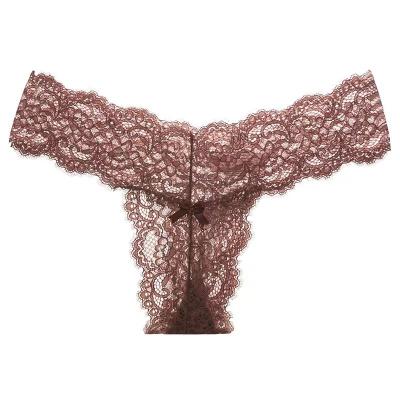 China Antibacterial Women's T-back Thong Low Waist See The Panties Cotton Lace Seamless Thongs For Women for sale