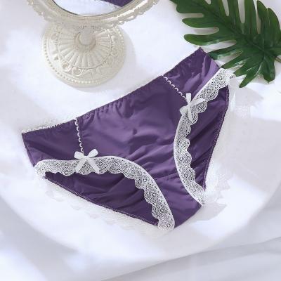 China Breathable Shiny Underwear Cute Design Lace Panties Ice Silk Panties Comfortable Slim Briefs for sale