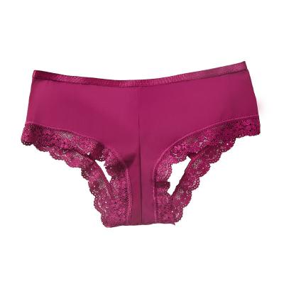 China Sexy Antibacterial Women Underwear Lace Briefs Ice Silk Pants Smooth Briefs Solid Bra Brief Sets Hollow Out Women Briefs for sale