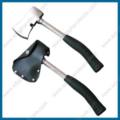 China steel tube handle camping axe 600g, with leather axe cover, camp axe with steel tube handle, tubular handle hatchet for sale