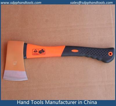 China felling axe with fiberglass handle with rubber grip, forged axe head, colorful plastic costed fiberglass handle for sale