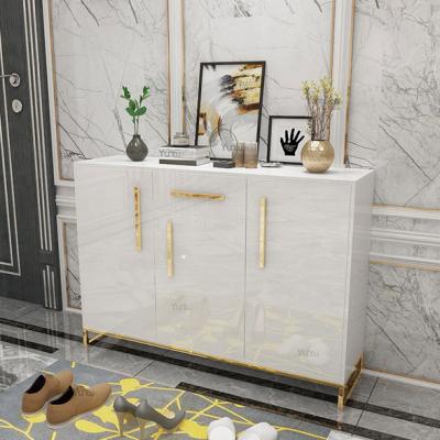 China Hangzhou Eco-Friendly Fame White Metal Glass Surface Modern Shoe Cabinet Furniture for sale