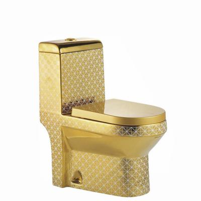 China Double-Flow Bathroom Gold Luxury One Piece Gold Sanitary Ware Toilet for sale