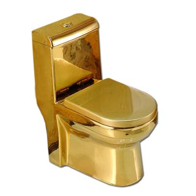 China Double-flow Gold Basin WC Bathroom Gold Pedestal Washdown Ceramic Toilet for sale