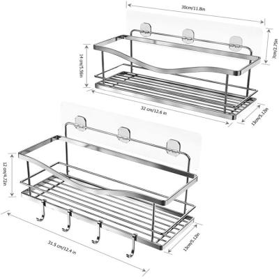 China Wall Mounted Type Trolley Bathroom Shelf, No Drilling Adhesive Traceless Bathroom Storage Organizer, SUS304 Rustproof Food Storage Shower Basket for sale