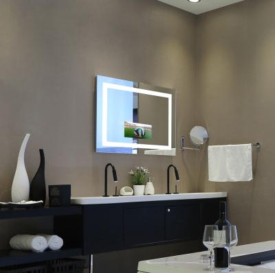 China Bathroom TV Mirror Customized Illuminated Smart Mirror Wall Mounted Lighting Mirror for sale