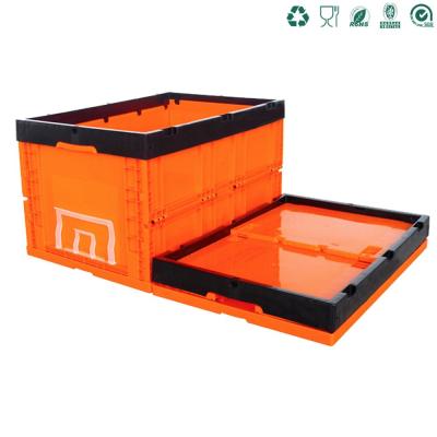 China Solid Retangular Collapsible Plastic Foldable Turnover Boxes Orange Folding Box Case for sale