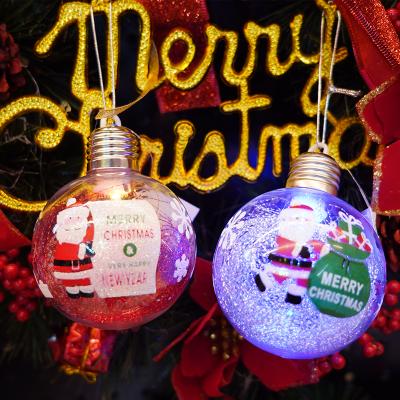 China Simple Festival Stuff Fashion LED Red Christmas Supplies Decorations Santa Lucky Bag Light Bulb Shape Clear Colored Thin Lines Xmas Balls for sale