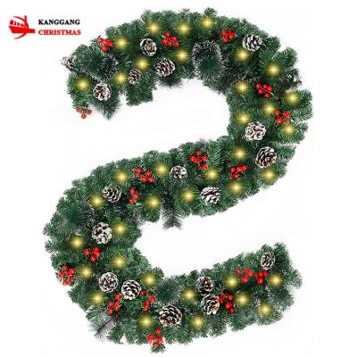 China Fashionable Custom Luxury Decoration PVC Pine Cone Berry Warm White Ledwholesale Christmas Material Garland for sale