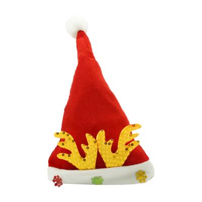 China Eco-friendly Factory Price Cute Red Plush Antlers Christmas High End Hat For Men for sale