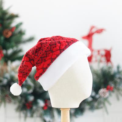 China New Eco-friendly Style Felt Christmas Decoration Supplies Knit Fabric Mesh Pattern Two-Color Christmas Hat Santa for sale