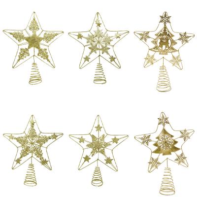 China Eco-Friendly High Quality Gold Sparkle Xmas Metal Snowflakes Embellishment Christmas Tree Topper Star Decorations for sale