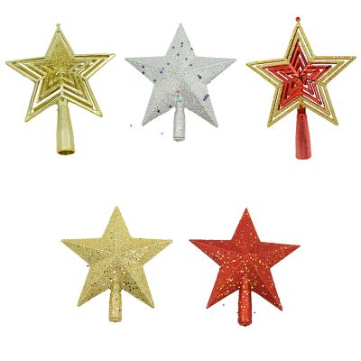 China Eco-Friendly Tree Decoration Wholesale Christams Multiple Stain Color Styles Plastic Sequin Glitter Christmas Tree Topper Star for sale