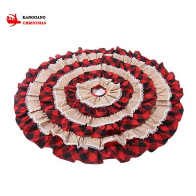 China In Stock Custom Wholesale New Christmas Tree Decoration Red And White Wave Lattice Nonwoven Christmas Tree Skirt for sale