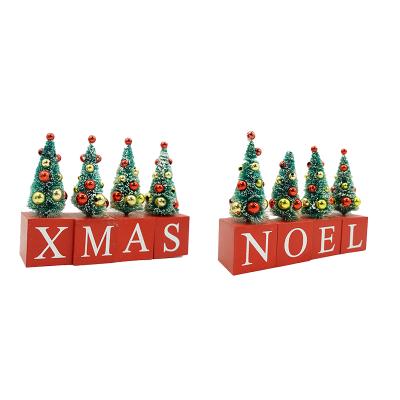 China Ornaments Hot Selling Bead Inlaid Christmas Tree Wooden AED Building Block Christmas Products Christmas Decorations for sale