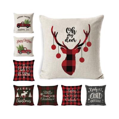 China Wearable 18x18 Inch Red Buffalo Plaid Christmas Pillow Covers Rustic Christmas Decorations For Home Bed for sale