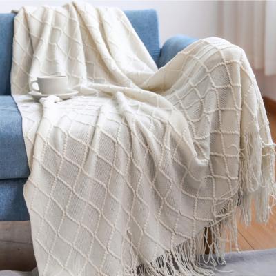 China Simplicity Modern Diamond Blanket Sofa Cover Anti-static Acrylic Knitted Blanket For Sofa Bed for sale