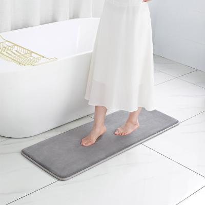 China Memory Foam Bath Mat Coral Velvet Super Water Absorption Washable Soft Non-slip Mat For Bathroom for sale