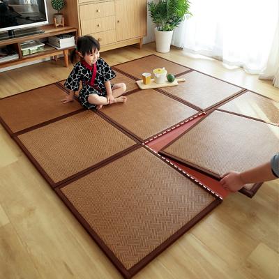 China Stain Resistant Japanese Style Tatami Mat 60*60cm XPE Rattan Puzzle Floor Mat For Kids In Living Room for sale