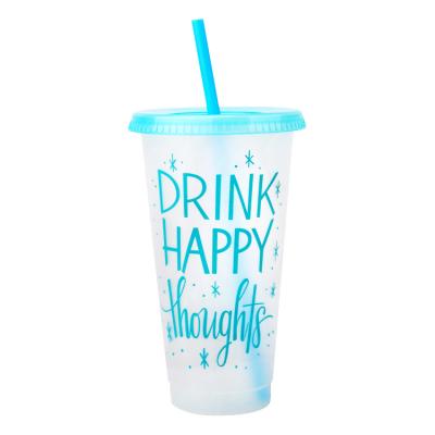 China Viable Wholesale K&B Plastic Reusable Letter Printing Cold Water Cup With Lid And Straw for sale