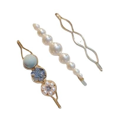 China Hot Sale Fashion Alloy Pearl Hair Accessories Cute Hair Clips For Girls Pearl Hair Clip 3pcs for sale