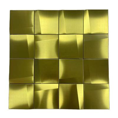 China Modern 3D surface Golden color stainless steel mosaic tile hair line finish with polish Metal mosaic tile for sale