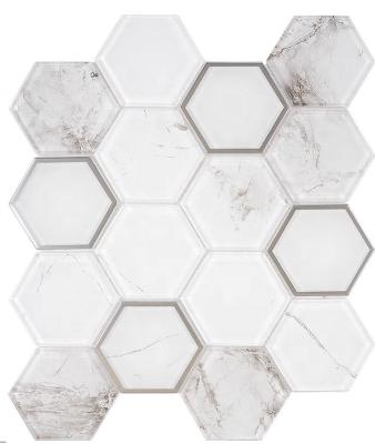 China Parquet Super white with Stone grain glass mosaic Hand painting crystal glass mosaic HF-GM215 for sale