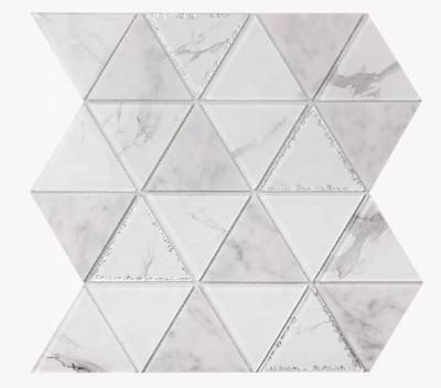 China Parquet Triangle shape Inkjet white  color with Stone grain glass mosaic crystal glass mosaic for sale