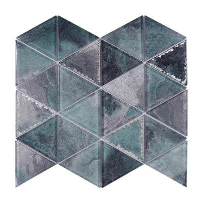 China Parquet Triangle shape Inkjet Dark green color with Stone grain glass mosaic crystal glass mosaic for sale