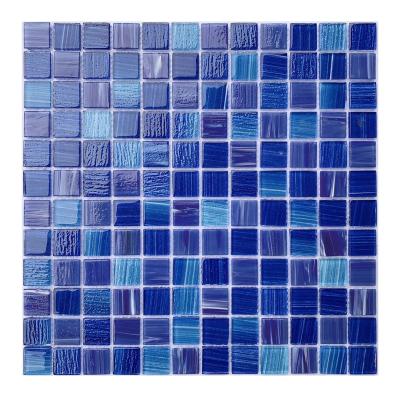 China Parquet Blue color High-quality Traditional Glass mosaic Mix crystal glass mosaic tile for swimming pool can be make by customize for sale