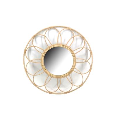 China Nordic Style Bamboo Rattan Woven Rattan Woven Handwork Decor Rattan Home Wall Mirror for sale