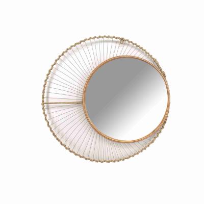 China Metal Bohemian Frame Paper Rope Braided Custom Nordic Style Wall Decorative Mirror for sale