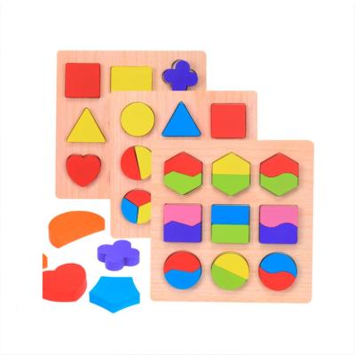 China Cartoon Toy Wholesale Kid Early Educational Toys Good Quality Solid Colored Wooden 3D Learning Assortment Dish for sale