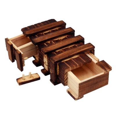 China Children's Intellectual Toy Box Wooden Puzzle Box Toy Wholesale Wooden Handmade 3D Educational Secret for sale