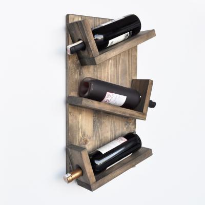 China Sustainable Household Display Shelving Serving Rustic Style Wall Hanging Solid Wood Wine Bottle Rack Floating Wood Wine Shelf for sale