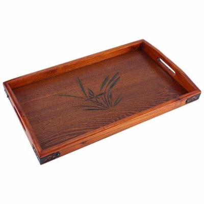 China Creative Distressed Black Wooden Handle Eco-friendly Metal Wood Tray Cake Stand for sale