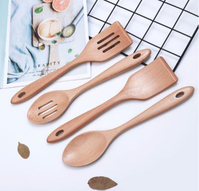 China Wooden Minimalist Natural Grip Kitchen Tool Kit Bamboo Wooden Spoons Kitchen Utensils Set For Non Stick Cookware for sale