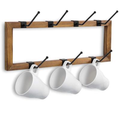 China Space Saving Kitchen Organizer Vintage Kitchenware Cup Drainer Rack Viable Wall Mounted Kitchen Dish and Cup Holder Wood Cup Rack for sale