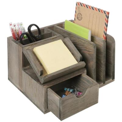 China 100% Eco-Friendly Rustic Wooden Desk Staples Office Supplies Office Home Office Desk Organizer Mail Rack Paper File Holder Tray Shelf for sale