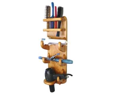 China Sustainable Luxury Walnut Wood Wall Mounted Wooden Blow Rack Hair Dryer Rack With Shelf for sale