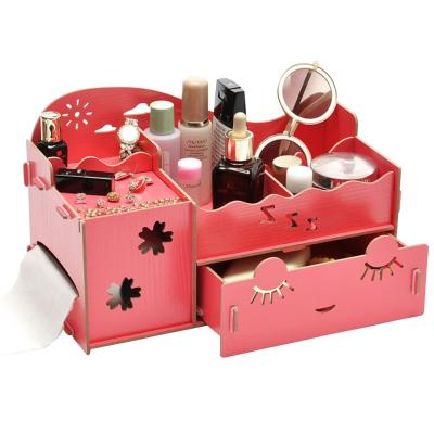 China Factory Wholesale Eco-friendly Wooden Makeup Storage Box Cute Customized Cosmetic Display Box for sale