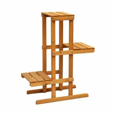 China Morden Modern Top Selling Outdoor Planter Corner Pot Rack Stretch Corner Bamboo Wood Flower Pot Rack for sale