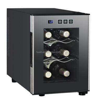 China Hotel 6 Bottles Single-zone Themoelectric Glass Door Wine Cooler for sale