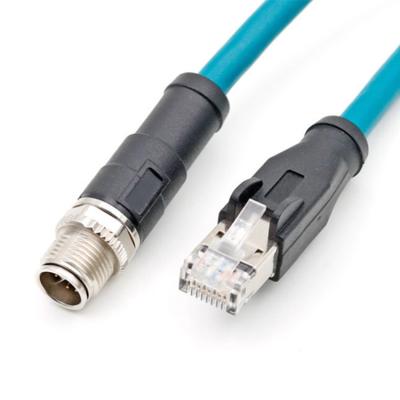 China IP67waterproof Automotive Industrial Ethernet Cable M12 X Code 8pin to RJ45 8P8C Male Electrical Plug with PUR PVC CAT6A/7 SFTP Cables for sale