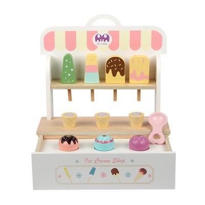 China Pretend Play Toy Set 2022 New Birthday Gift Dessert Shop Kitchen Wooden Game Wooden Ice Cream Toy for sale